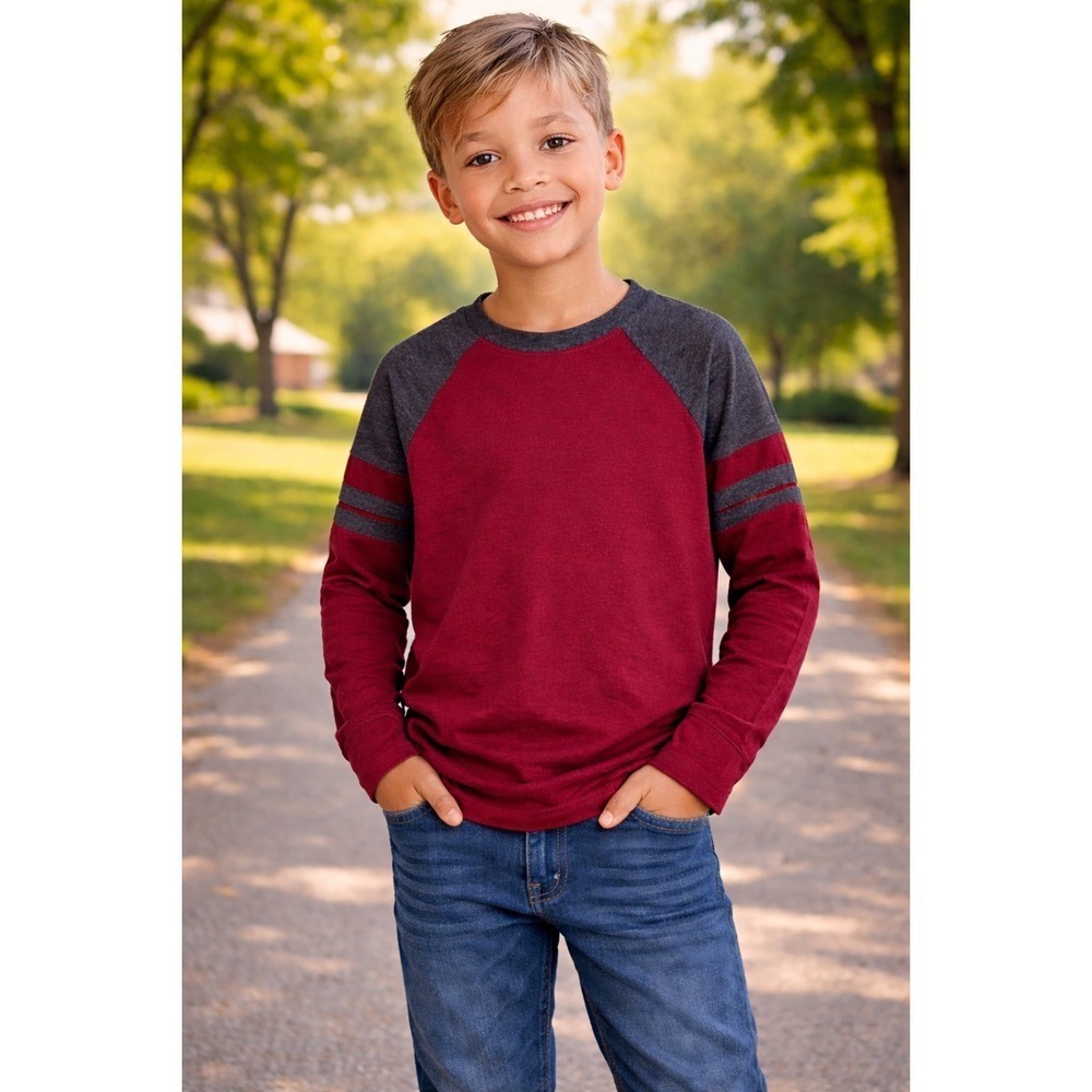 Urban Pipeline Boys Small Soft Ultimate Tee Gray Maroon Ringer Long Sleeve Shirt